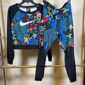 Nike Women's Floral Print Track Pants - Black and Multicolor